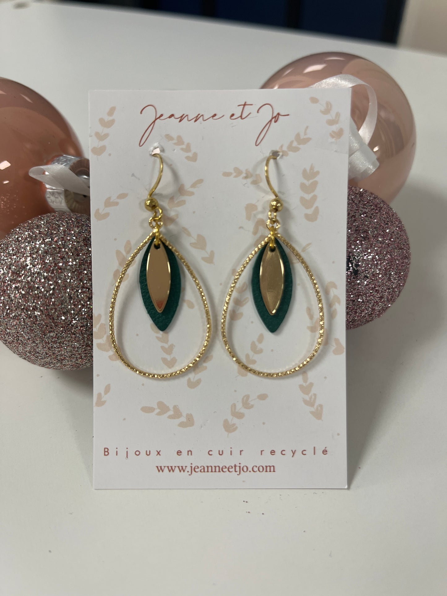 Bijoux Boucles d’oreilles Création Jeanne&Jo Vert Sapin