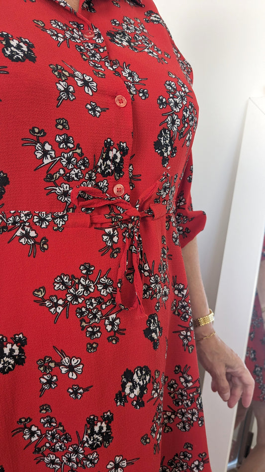 Robe rouge corail fleurie - Glossy - 42