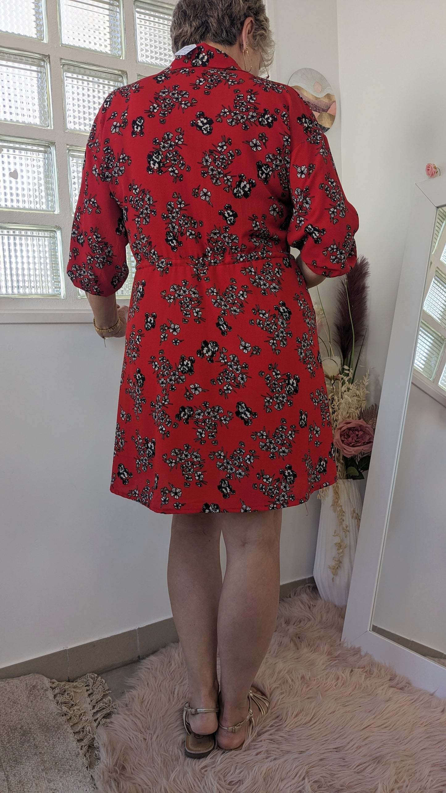 Robe rouge corail fleurie - Glossy - 42