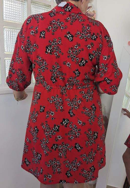 Robe rouge corail fleurie - Glossy - 42