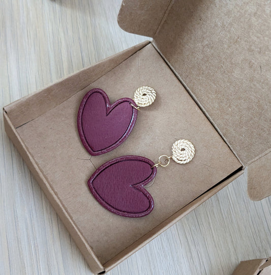 Bijoux Boucles d'oreilles cœurs violine - Création La Bouclette dorée -TU