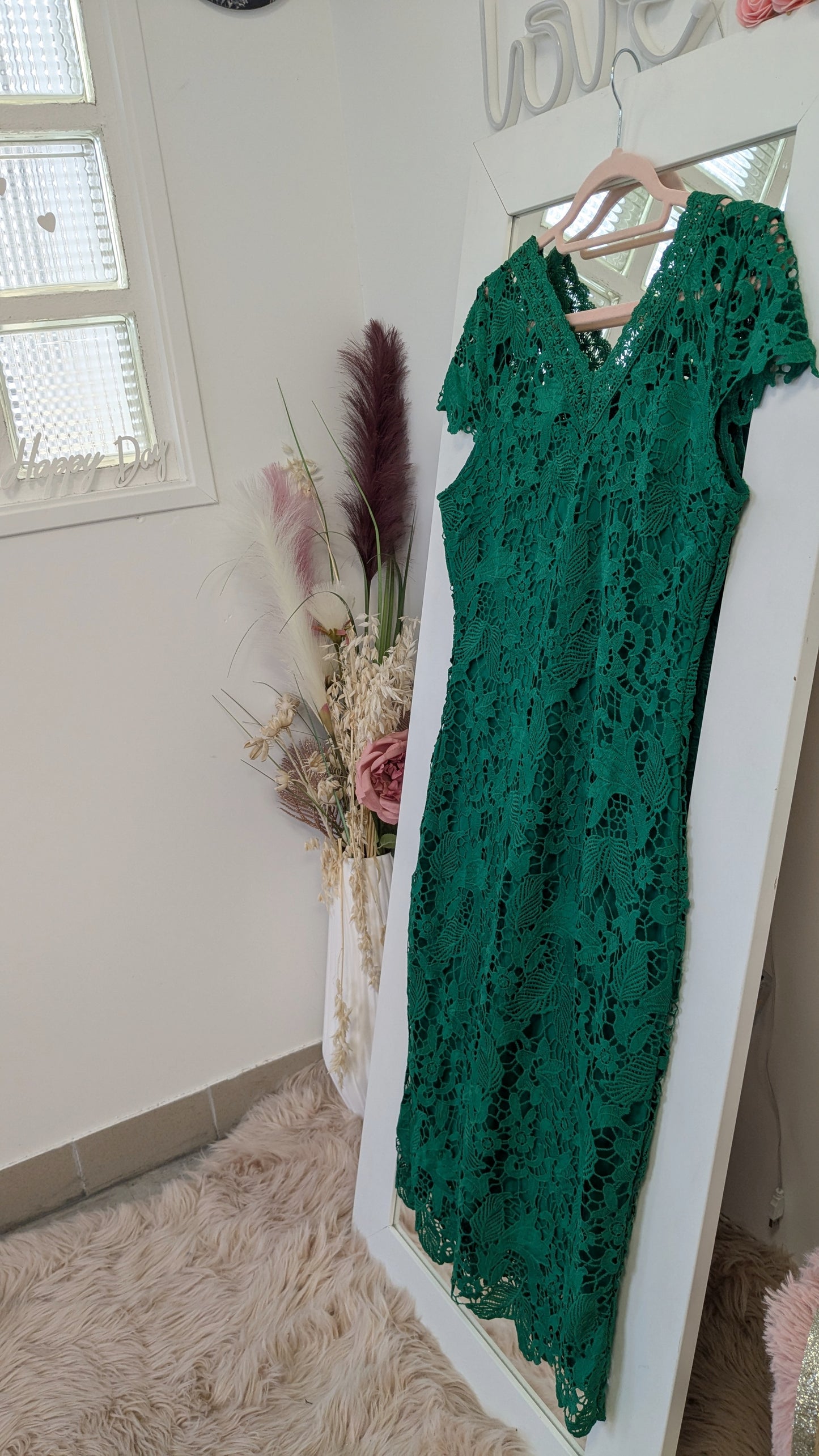 Robe dentelle brodée vert - Kichic - 40