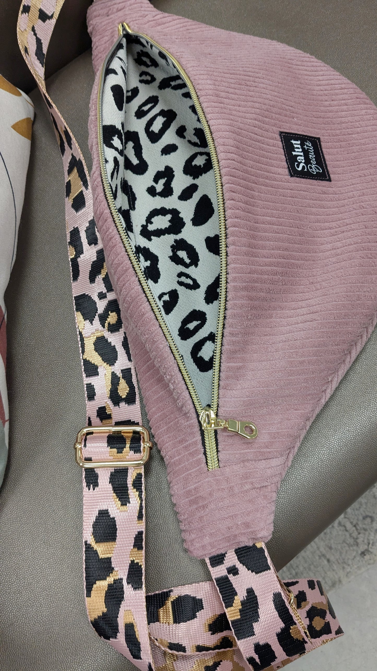 Sac banane velours rose - Création Sab'bobine - TU