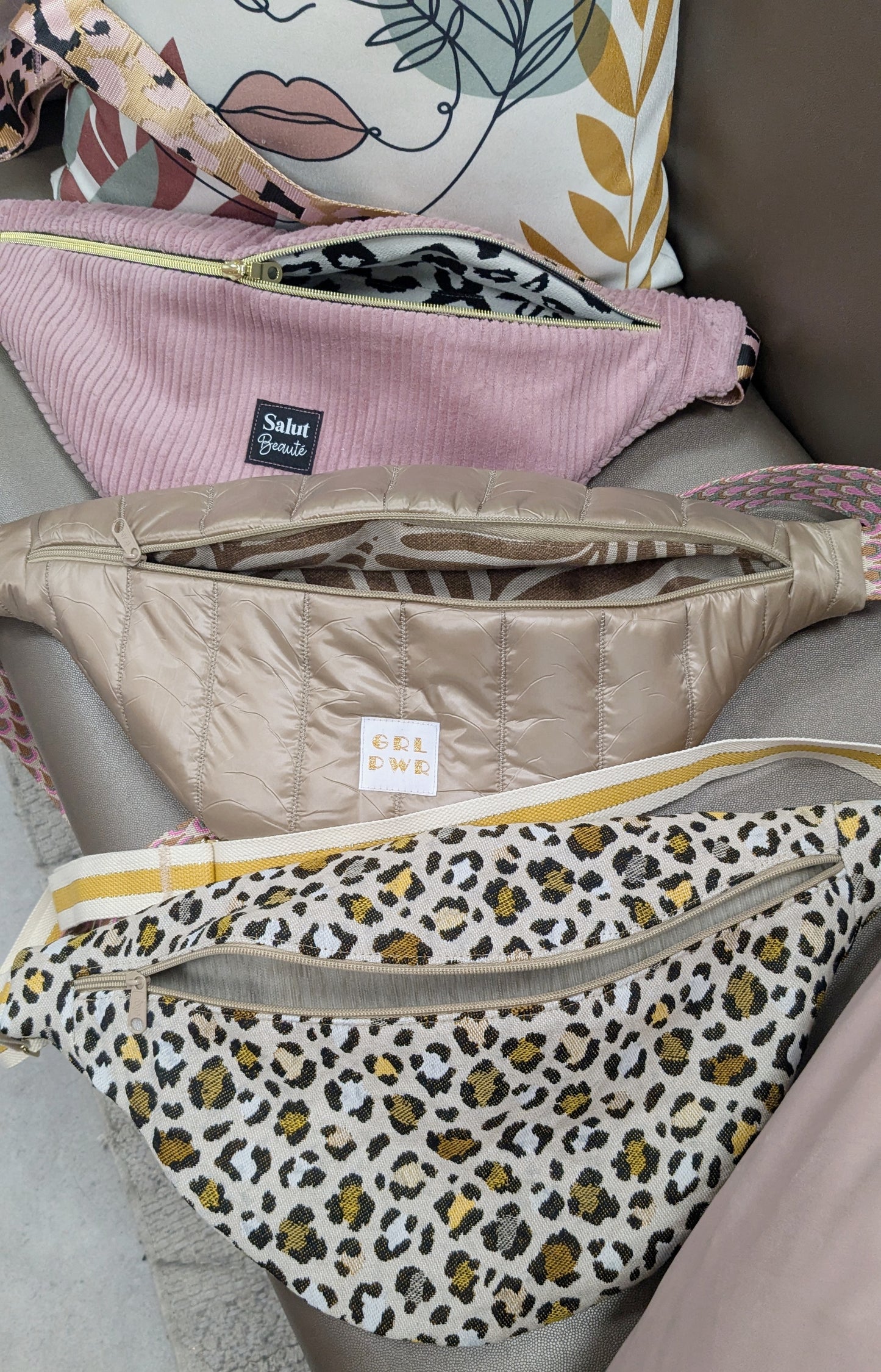 Sac banane léopard beige moutarde - Création Sab'bobine - TU