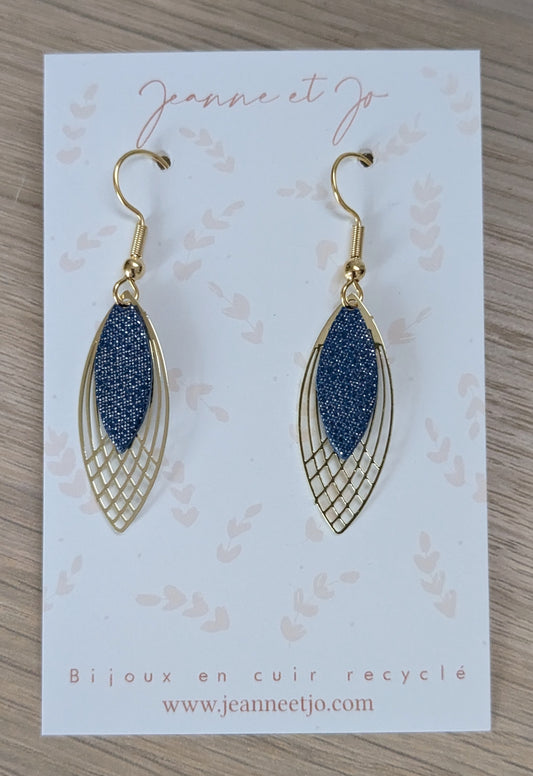 Bijoux " Boucles rose " bleu pailleté - Création Jeanne et JO - TU