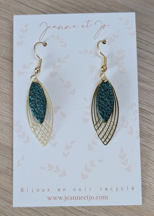 Bijoux " Boucles rose " vert foncé métallisé - Création Jeanne et JO - TU