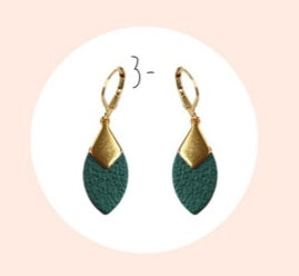 Bijoux Boucles d'oreilles "plumes" vert foncé métallisé - Création Jeanne et JO - TU