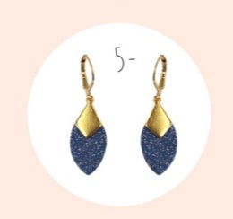 Bijoux Boucles d'oreilles "plumes" bleu pailleté- Création Jeanne et JO - TU