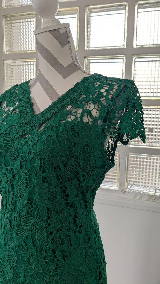 Robe dentelle brodée vert - Kichic - 40