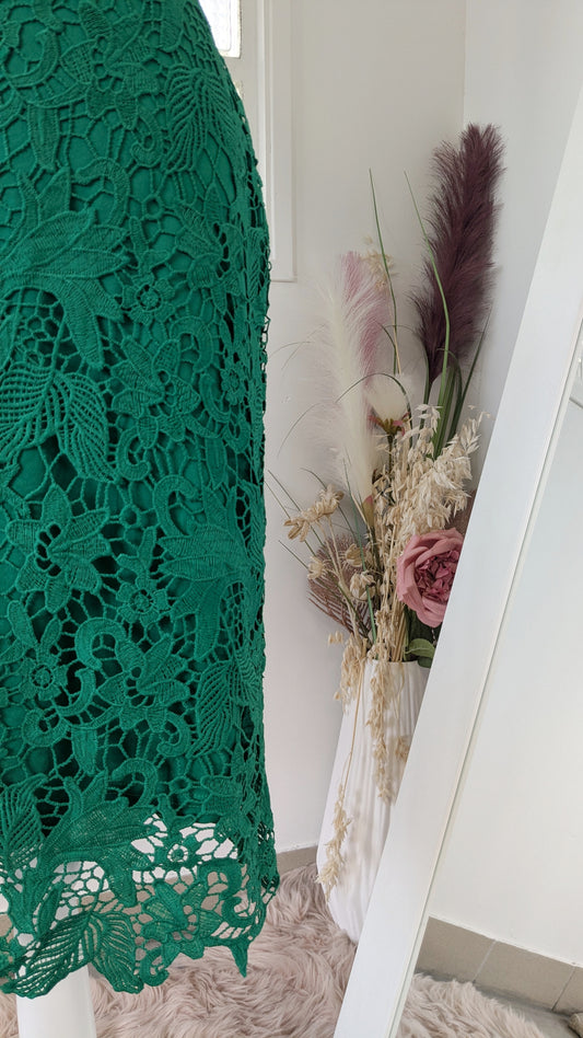 Robe dentelle brodée vert - Kichic - 40
