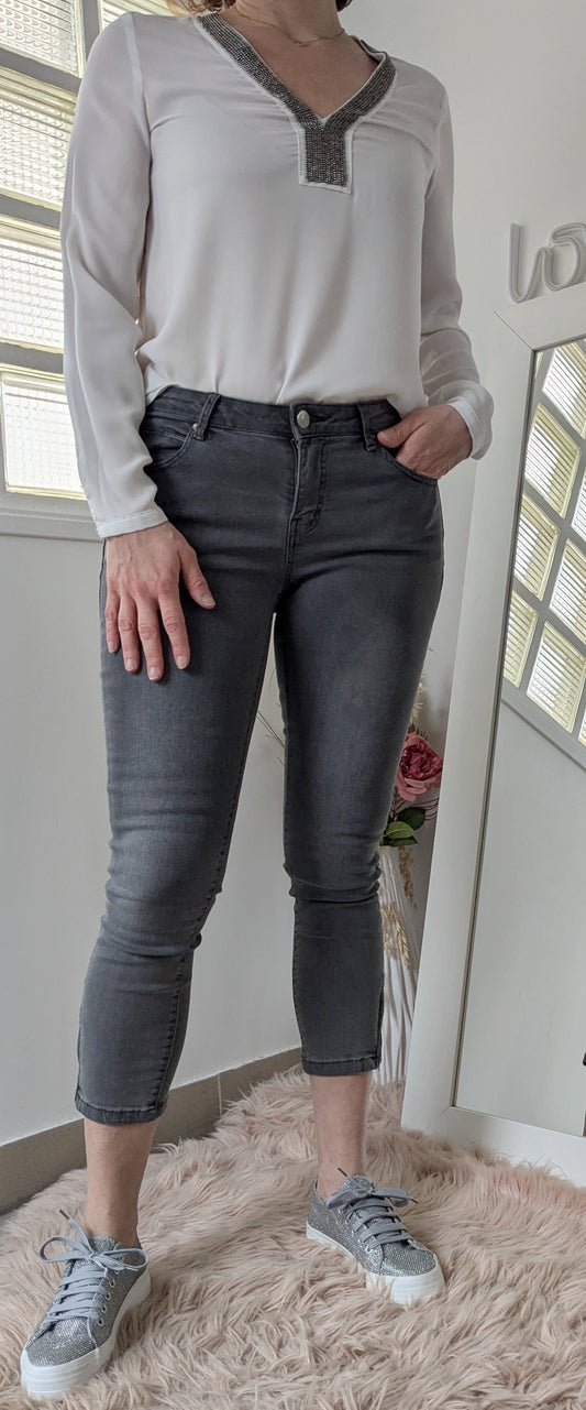 Jeans gris slim 7/8 ème - Gémo - 36/38