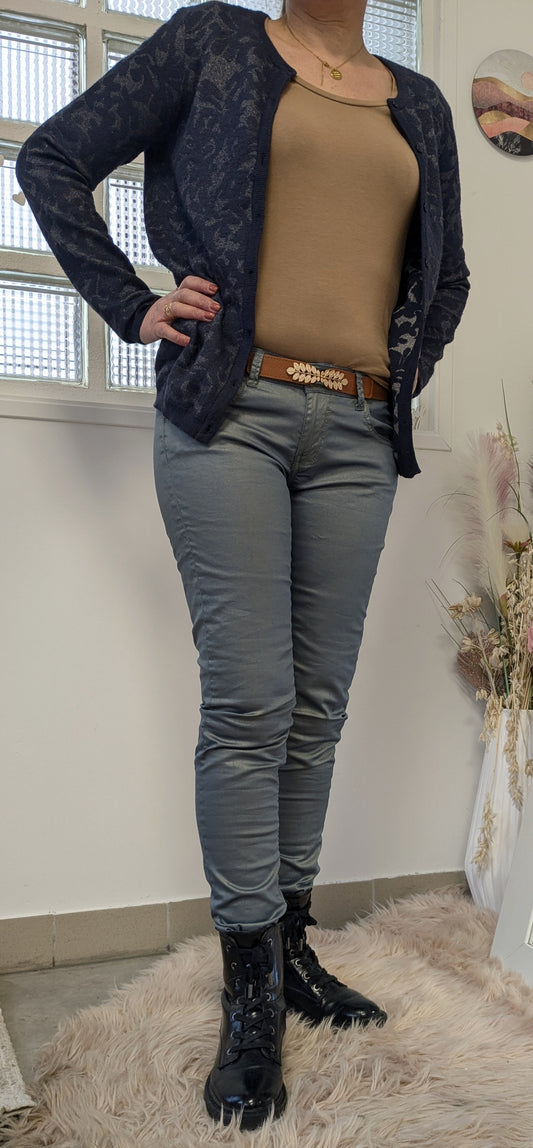 Pantalon enduit bleu métallisé - Chipie - 36/38