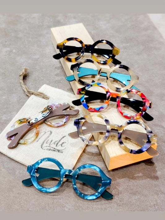 Bijoux Broche lunettes multi-beige marbré Nude Collection - TU