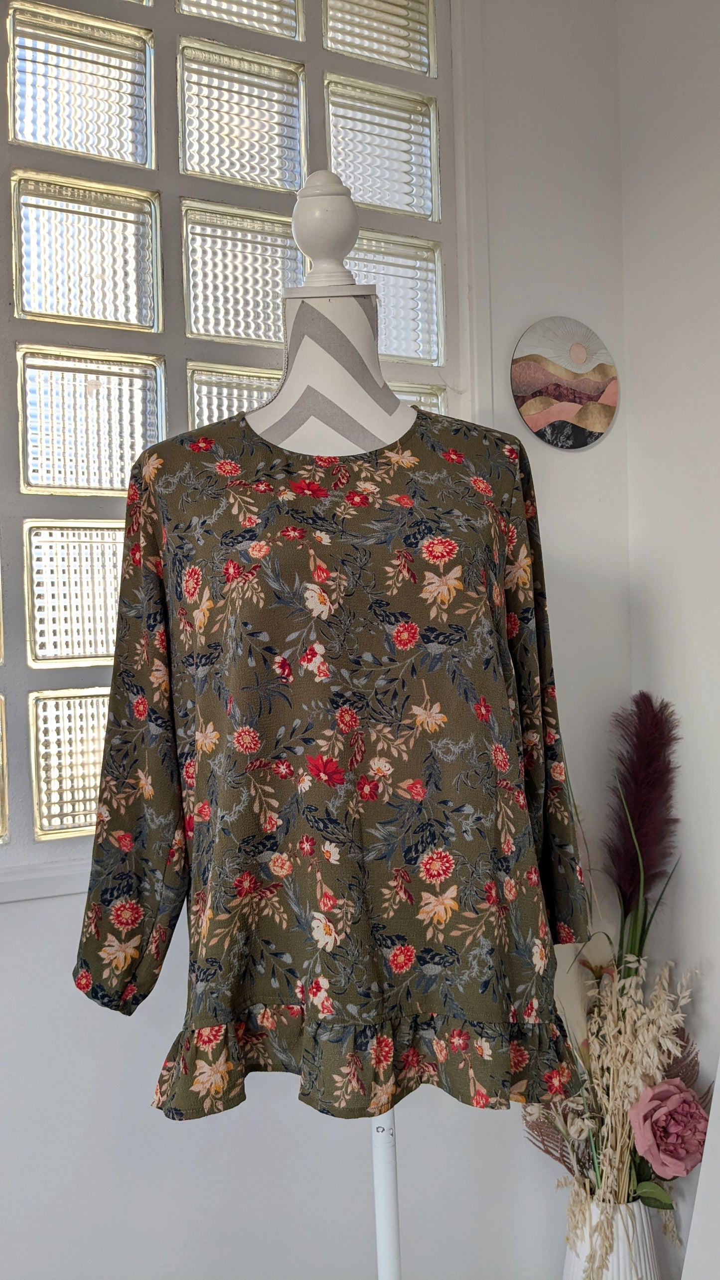 Blouse kaki fleurie - Cortefiel - 44