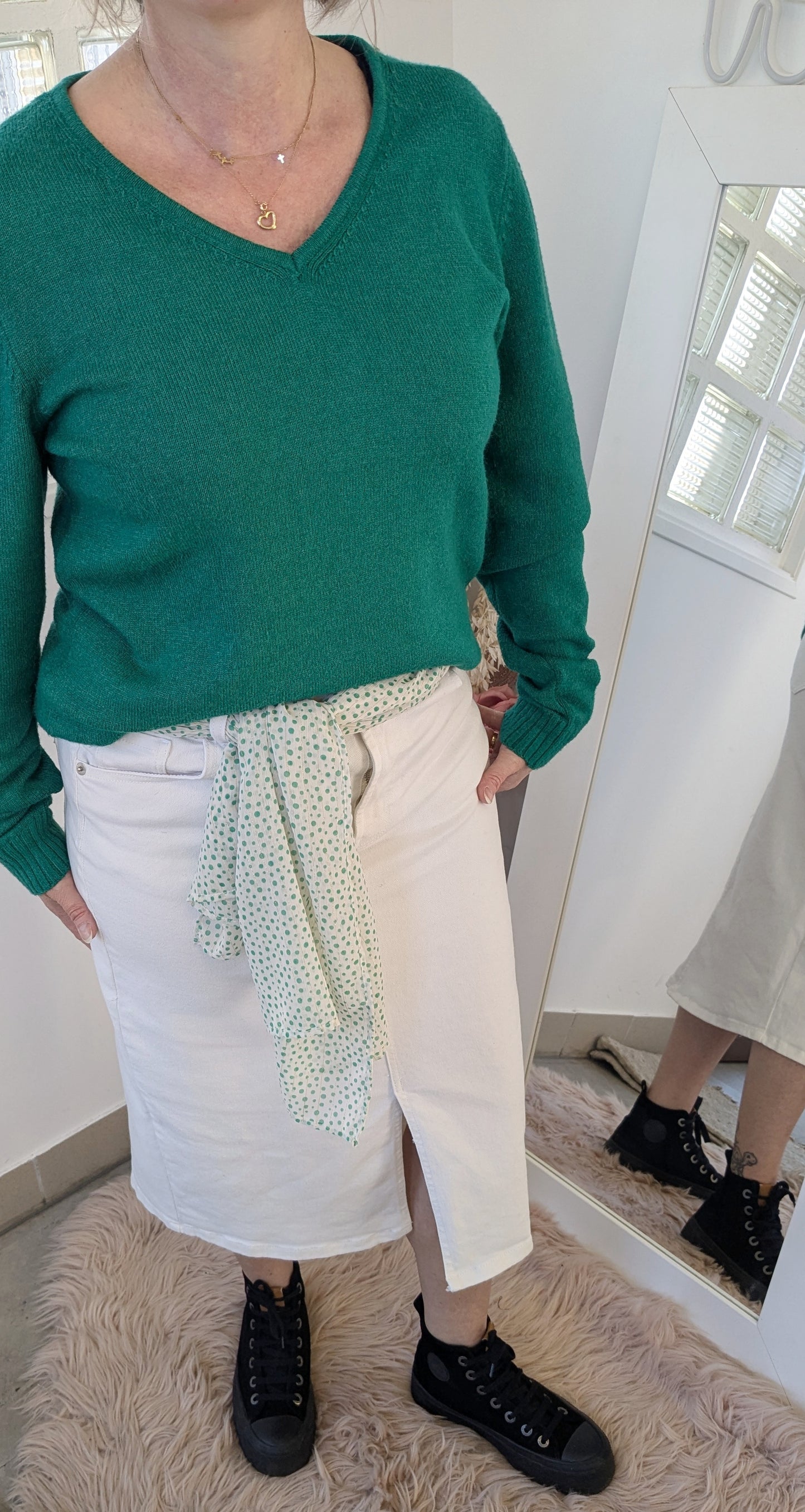 Foulard pois blanc doré vert - Création Sab'bobine - TU