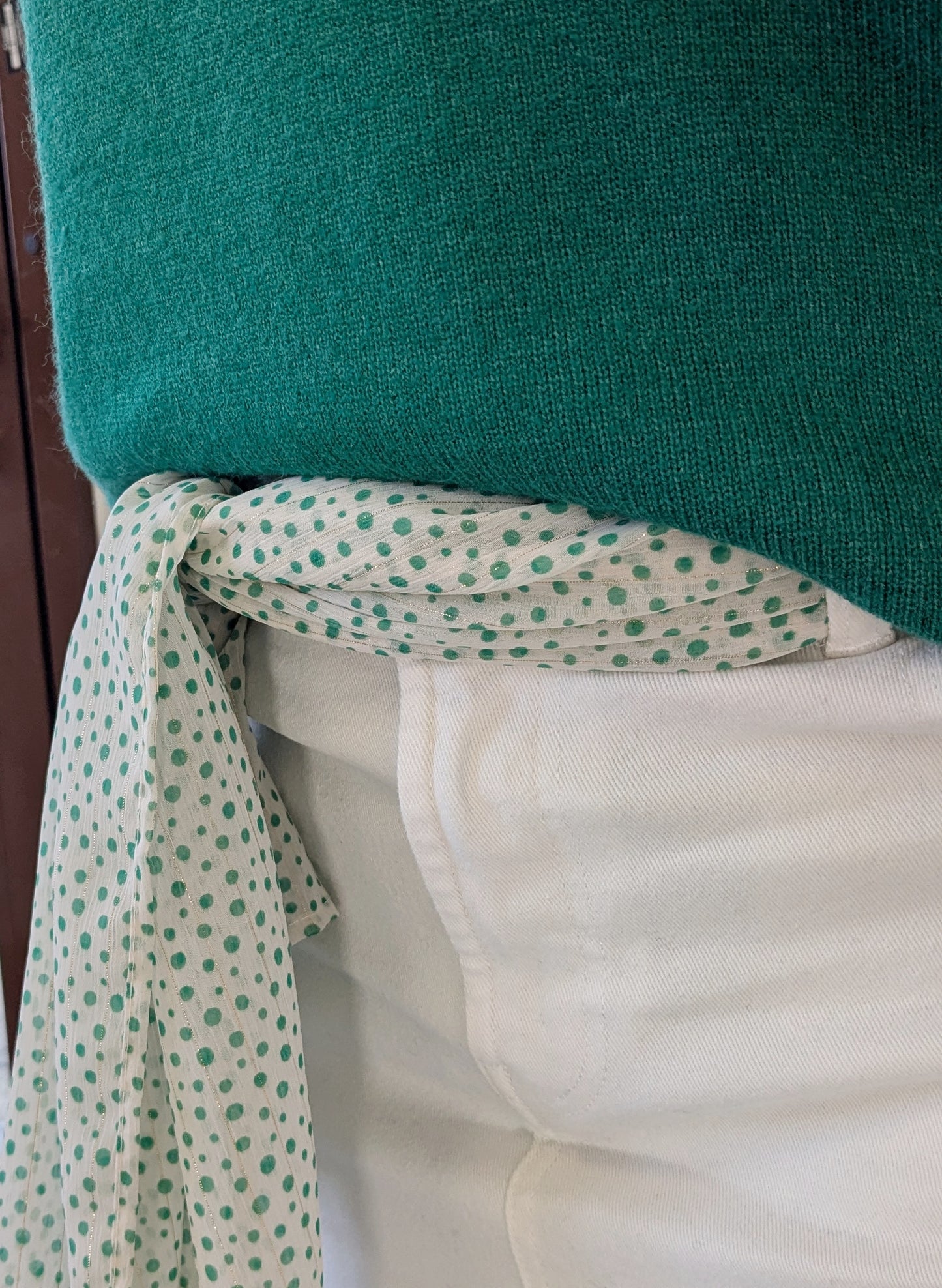 Foulard pois blanc doré vert - Création Sab'bobine - TU