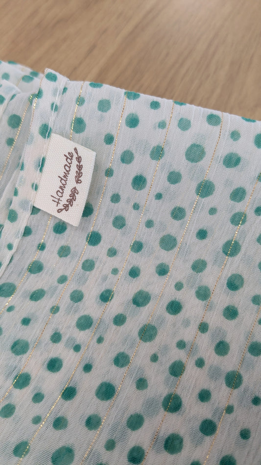 Foulard pois blanc doré vert - Création Sab'bobine - TU