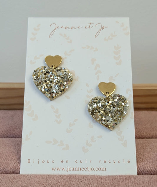 Bijoux Boucles d'oreilles cœur doré irisé - Création Jeanne et JO - TU