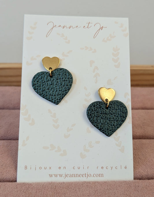 Bijoux Boucles d'oreilles cœur vert sapin - Création Jeanne et JO - TU