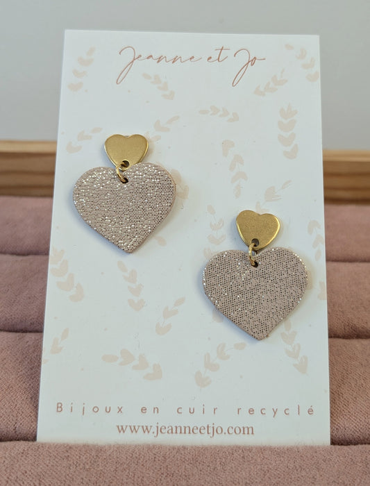 Bijoux Boucles d'oreilles cœur rose poudré irisé - Création Jeanne et JO - TU