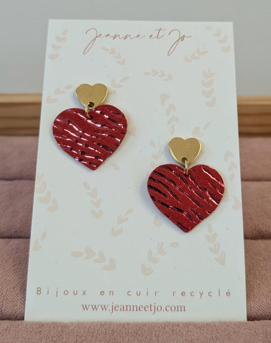 Bijoux Boucles d'oreilles cœur rouge zèbre - Création Jeanne et JO - TU
