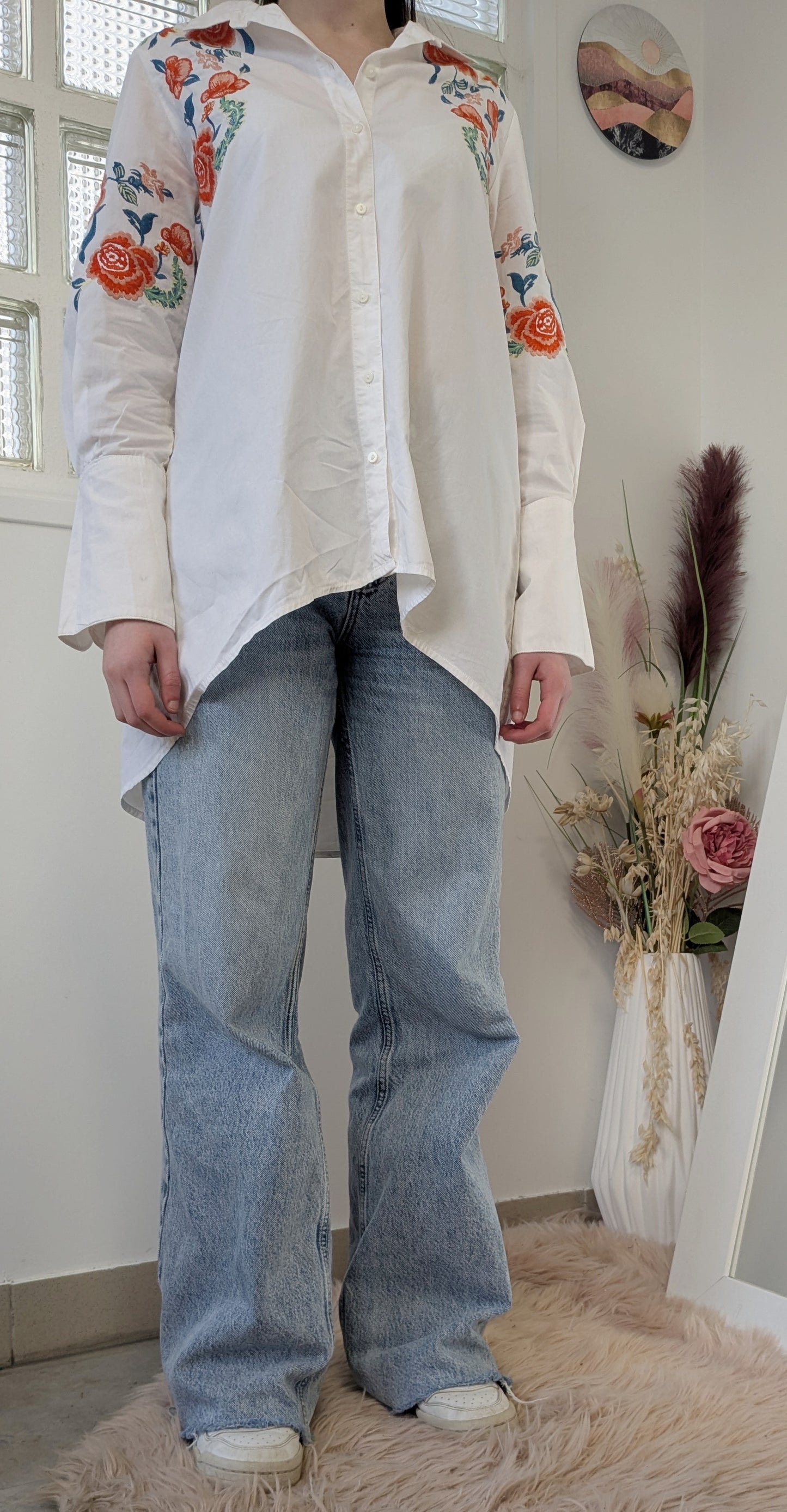 Chemise brodée loose - Zara - 36