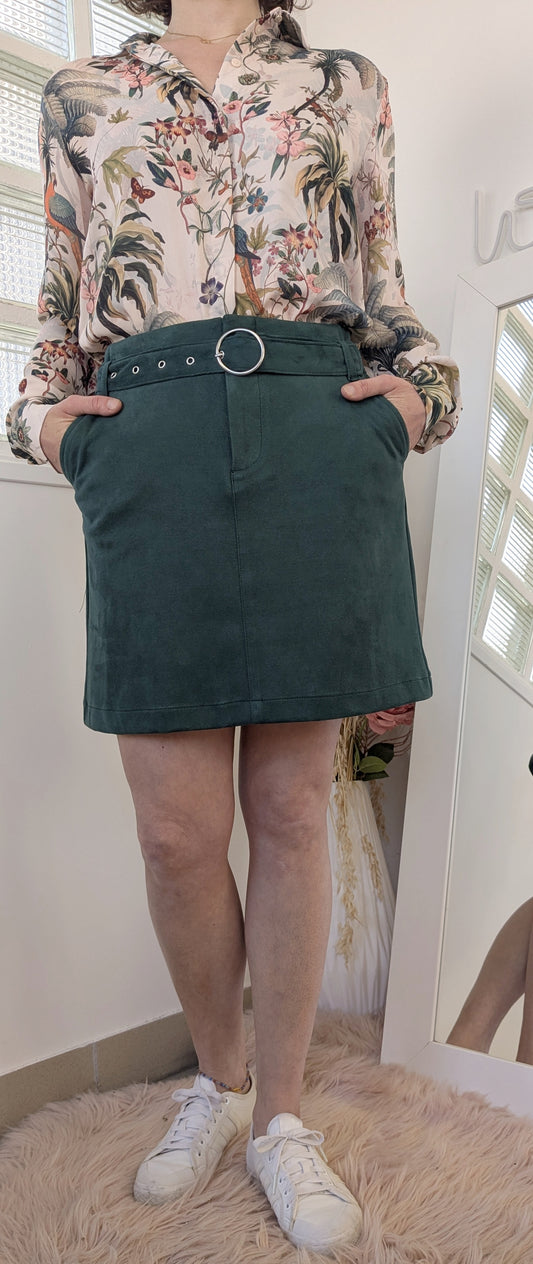 Jupe suédine vert sapin - Cache-Cache - 38
