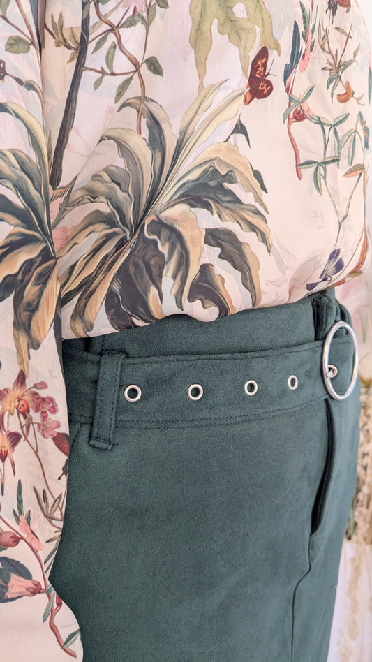 Jupe suédine vert sapin - Cache-Cache - 38