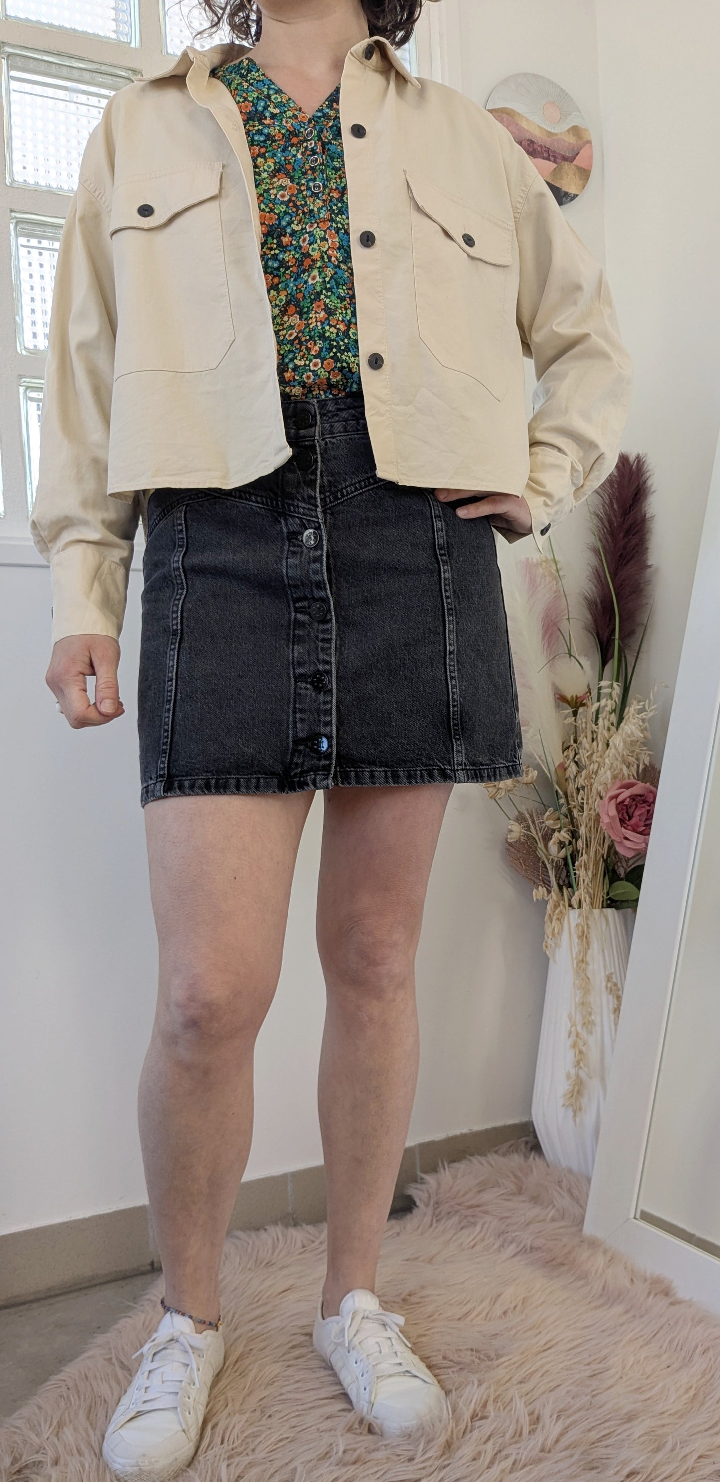 Veste jeans crop beige - Mango - 38 et +