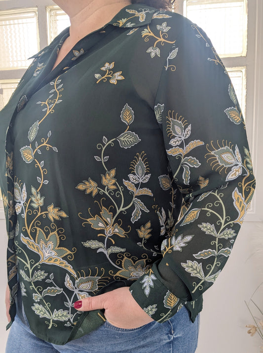 Chemise fleurie vert sapin - Afibel - 44