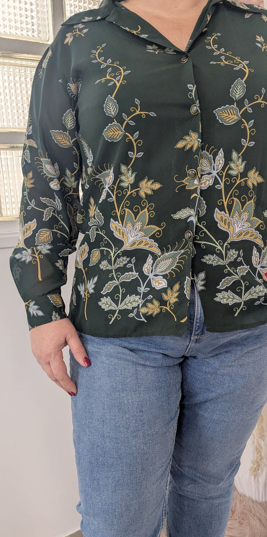 Chemise fleurie vert sapin - Afibel - 44