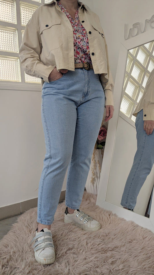 Veste jeans crop beige - Mango - 38 et +