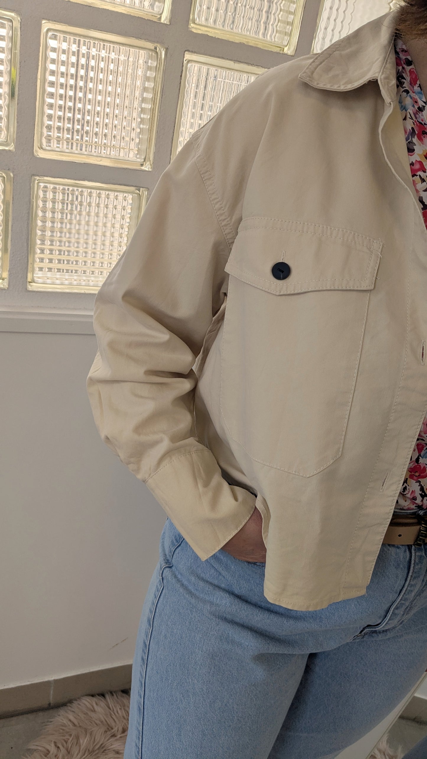 Veste jeans crop beige - Mango - 38 et +