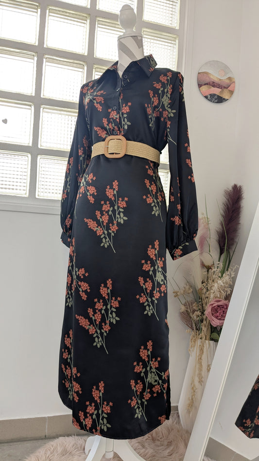 Robe longue satinée fleurie - Sora - 40