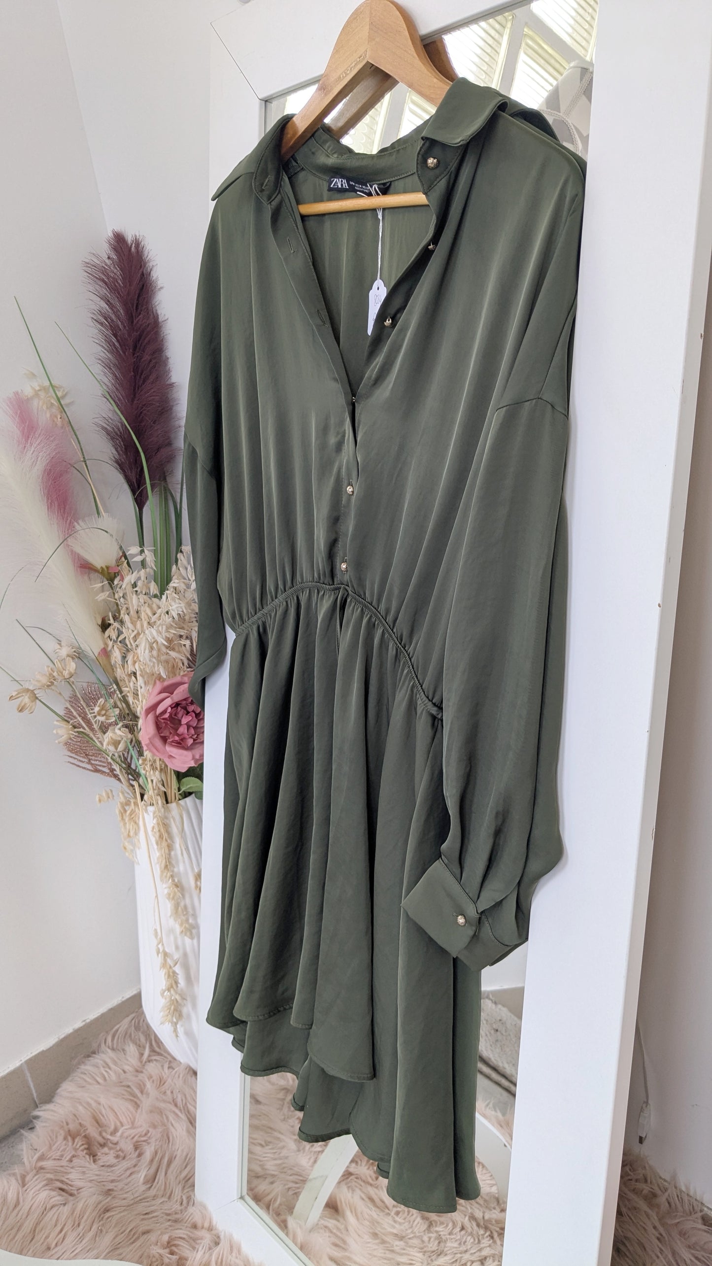 Robe kaki satinée - Zara - 38