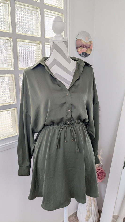 Robe kaki satinée - Zara - 38