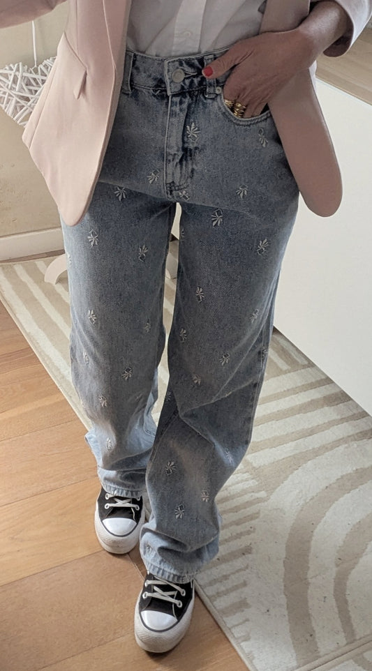 Jeans wide leg brodé - Bizbee - 34