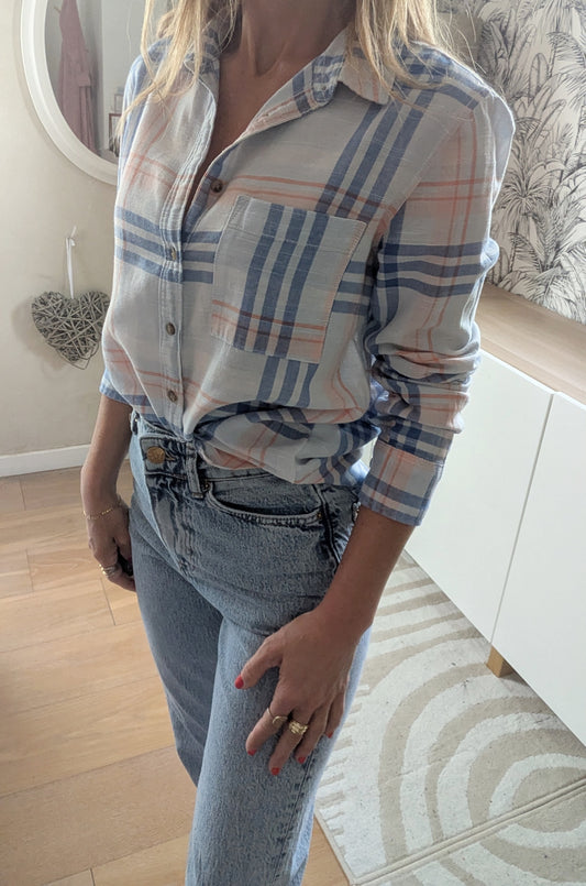 Chemise ciel carreaux - H&M - 34