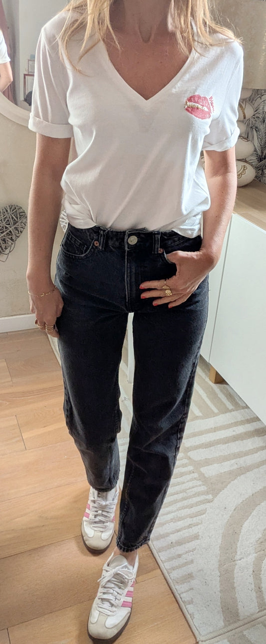 Jeans mom gris noir - Zara - 32