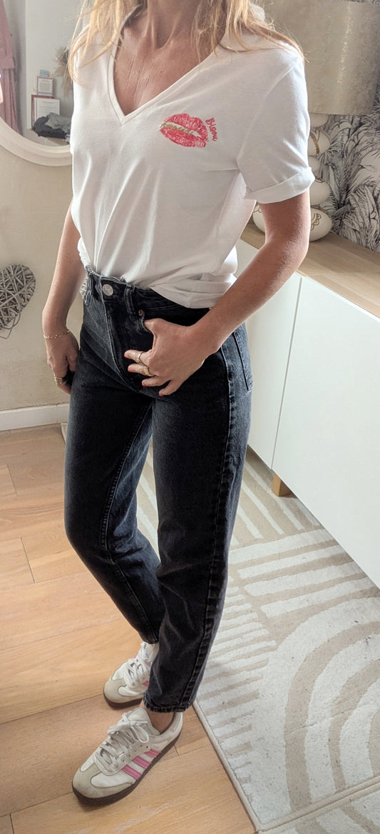 Jeans mom gris noir - Zara - 32