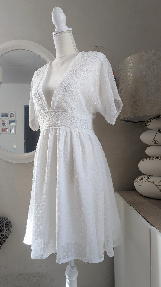 Robe blanche plumetis - Shein - 38