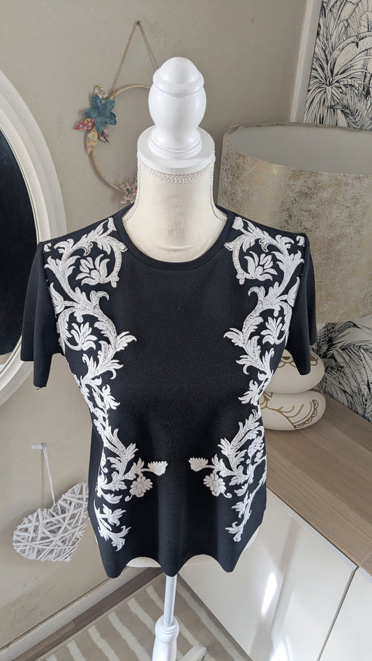 Blouse noire à broderies - Zara - 38