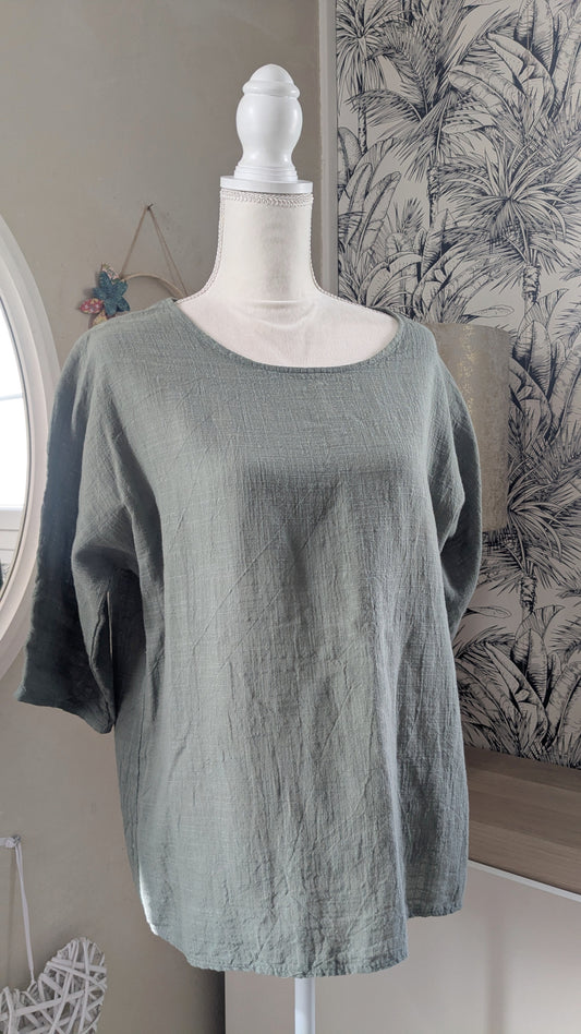 Blouse coton lin kaki - Made in Italy - TU