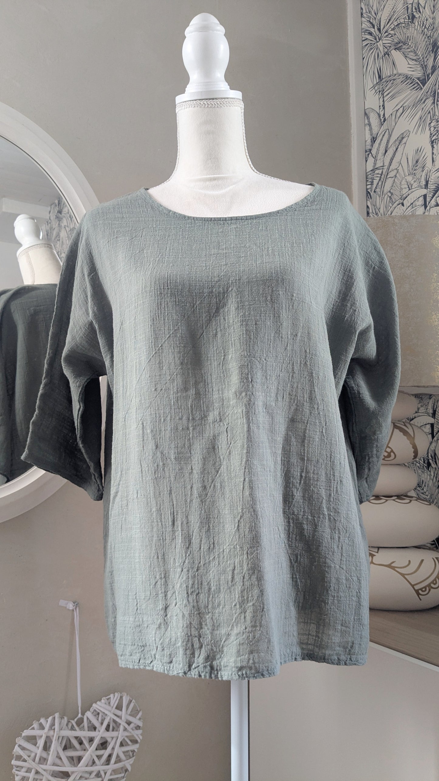 Blouse coton lin kaki - Made in Italy - TU