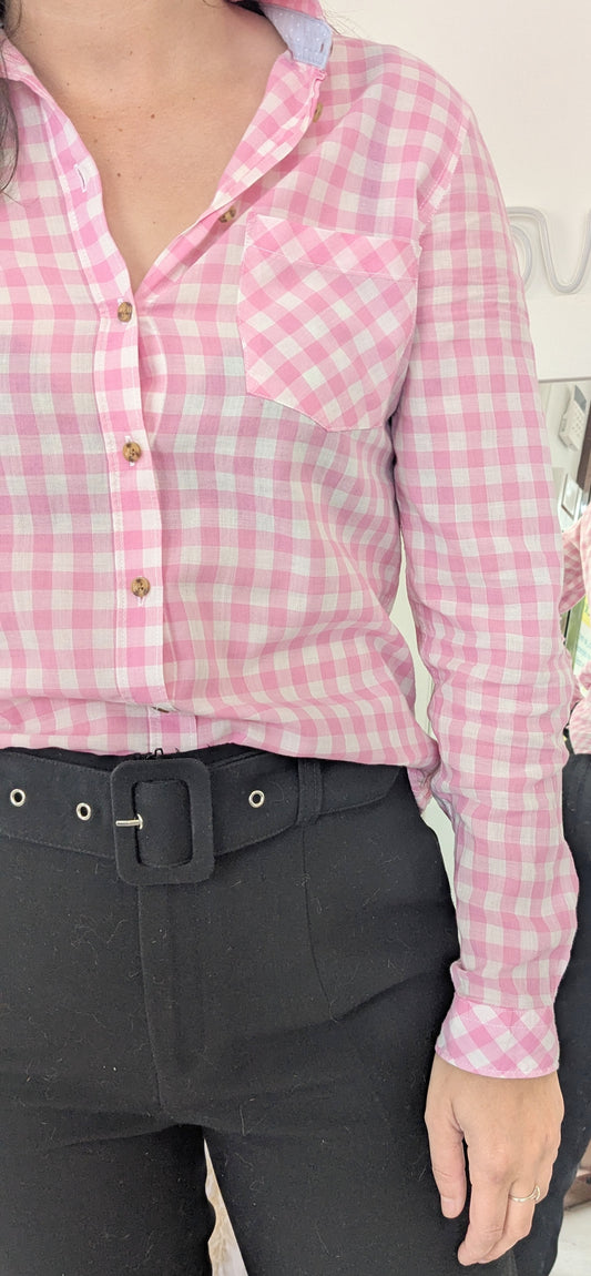 Chemise cintrée rose carreaux - Springfield - 36