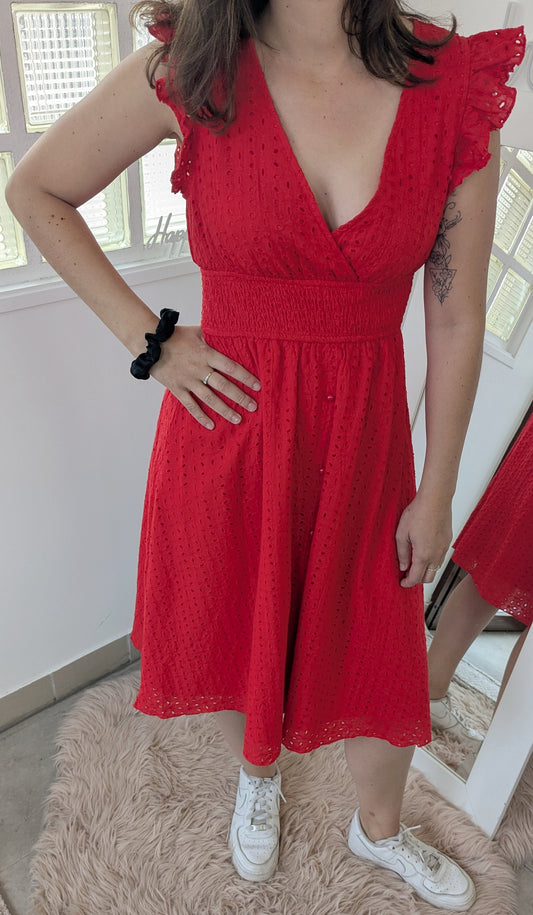 Robe rouge broderies anglaises - Shein - 36/38