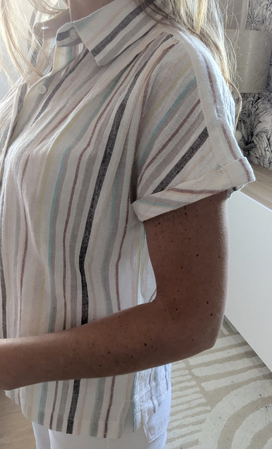 Neuf Blouse chemise lin rayée - Pimkie - 32/34