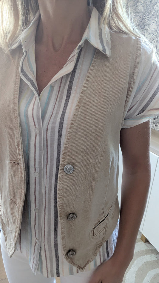 Neuf Blouse chemise lin rayée - Pimkie - 32/34