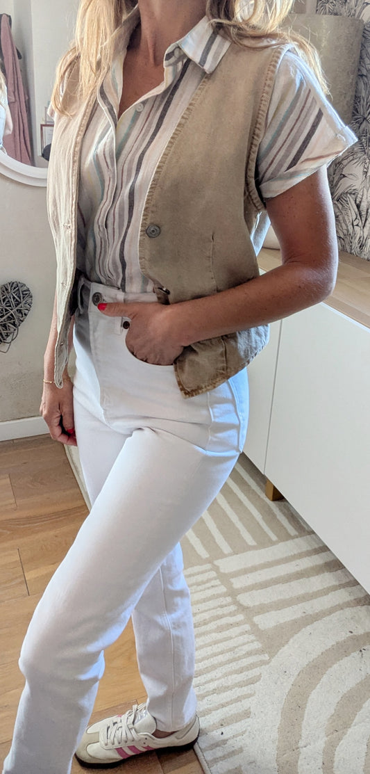 Jeans blanc droit - Zara - 32