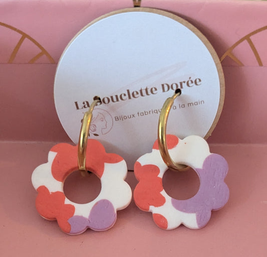 Bijoux Boucles d' oreilles créoles fleuries - Création La Bouclette dorée - TU